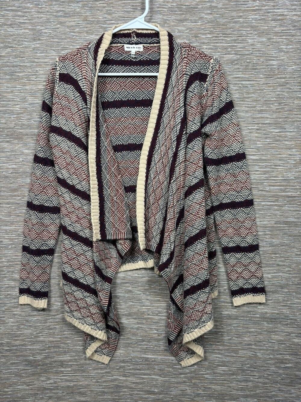 Miracle City Cardigan Sweater Womens S/M Multicolor Stripe Open Front Drape Hem